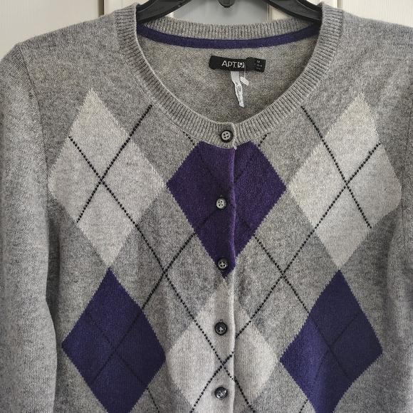 Apt 9 Cashmere Argyle Grey And Purple Sweater M - Picture 3 of 11